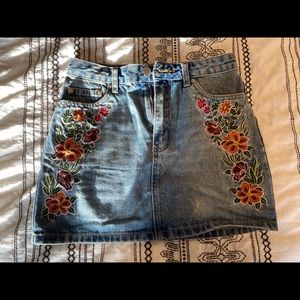Denim Skirt w/ Floral Patching